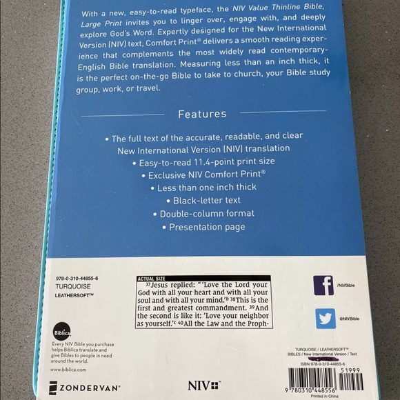 NIV Value Thinline Bible by Zondervan (2017, Bonded Leather, Special) - Picture 6 of 6